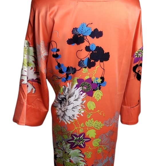 Polynesian Floral Shift Soft Suroundings Asain Vibe Satiny Bold Dress - Picture 7 of 12